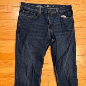 Goodfellow & Co Mens Straight Fit Jeans Dark Wash Blue 38x30 Stretch Denim